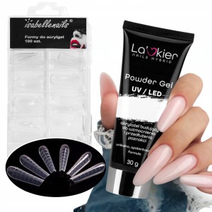 La’kier Zestaw do przedłużania paznokci - akrylożel 30g Clear + formy Ballerina 100 sztuk