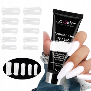 La’kier Zestaw do przedłużania paznokci - akrylożel 30g White + formy Classic 100 sztuk