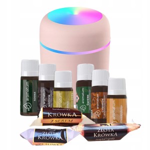 Zestaw do aromaterapii - dyfuzor nawilżacz powietrza LED + 6x olejek eteryczny naturalny 12ml + 3x słodkości