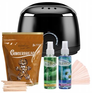 ItalWax Zestaw do depilacji - podgrzewacz Black 100W + wosk do depilacji twardy Ginger Bread 500g + preparat przed i po depilacji + szpatułki