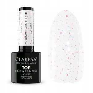 Claresa Top No Wipe Candy Rainbow Lakier hybrydowy nawierzchniowy bez przemywania z konfetti 5g