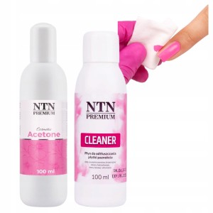 Zestaw płynów NTN Cleaner 100ml + Aceton 100ml odtłuszczacz i remover do stylizacji paznokci