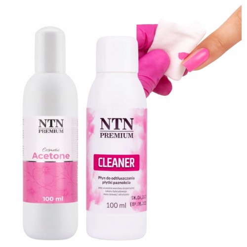 Zestaw płynów NTN Cleaner 100ml + Aceton 100ml odtłuszczacz i remover do stylizacji paznokci.jpg