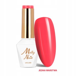 Molly Nails Lakier Hybrydowy Neonowy Koralowy Intensywny 286 Hot Coral 8g – kolekcja Vivid Vibes HEMA Free lato