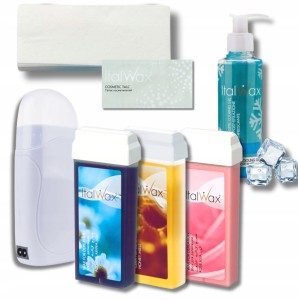ItalWax Zestaw do depilacji woskiem w rolce – podgrzewacz 40W + 3x100ml + preparat + talk + paski