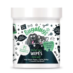Bugalugs Dental Care Wipes Chusteczki do Zębów dla Psa i Kota bez Szczotkowania Zielona Herbata Mięta Biodegradowalne 75 szt.