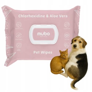 Mubo Chusteczki Pielęgnacyjne z Chlorheksydyną i Aloesem dla Psa i Kota 40 szt. 15x30 cm