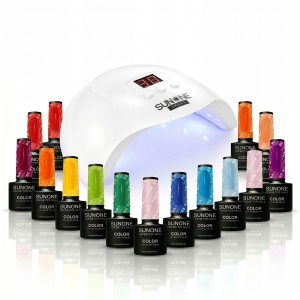 SunOne Zestaw Do Manicure Hybrydowego Lampa Smart USB 15szt lakierów Mix Kolorów 48W