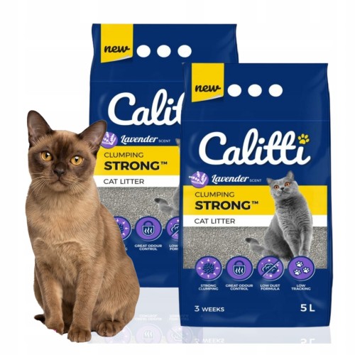 Calitti Strong Lavender Żwirek Bentonitowy Mocno Zbrylający dla Kota Drobny Zapach Lawendowy 5 L  2-pak
