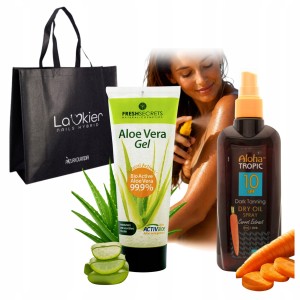 Zestaw ochronny do opalania MadiS Olejek z marchewką SPF10 200ml i Żel aloesowy 99,9% 230ml + Torba