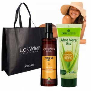 Zestaw do opalania – Celenes by Sweden Tanning Oil + Fresh Secrets Aloe Vera Gel + Torba Plażowa