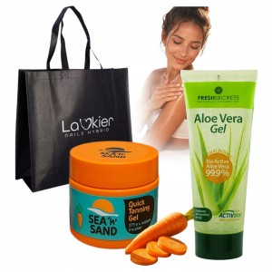 Zestaw do opalania z Grecji - Sea 'n' Sun Quick Tanning Gel + Fresh Secrets Aloe Vera Gel + Torba Plażowa