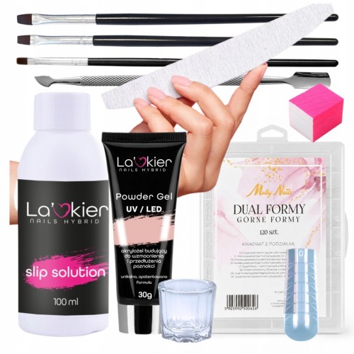 La’kier zestaw do akrylożelu Powder Gel 30 ml + formy Modern + Slip Solution + pędzel + naczynko 01.jpg