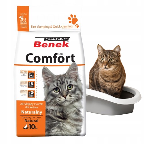 Super Benek Comfort Żwirek Bentonitowy Zbrylający dla Kota Naturalny 10L