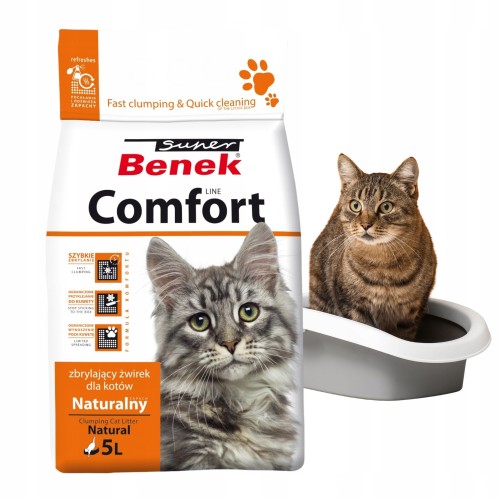 Super Benek Comfort Żwirek Bentonitowy Zbrylający dla Kota Naturalny 5L