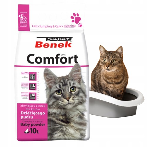 Super Benek Comfort Żwirek Bentonitowy Zbrylający dla Kota Pudrowy 10L