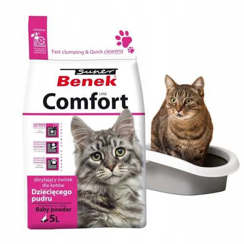 Super Benek Comfort Żwirek Bentonitowy Zbrylający dla Kota Pudrowy 5L