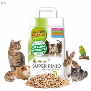 Super Pinio Żwirek Drewniany Zbrylający dla Kota Królika Gryzoni Zielona Herbata 7L