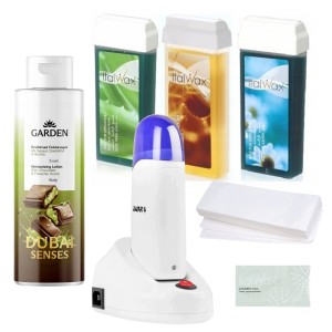 ItalWax kompletny zestaw do depilacji woskiem w rolce – podgrzewacz, 3 woski, paski i balsam Dubai Senses