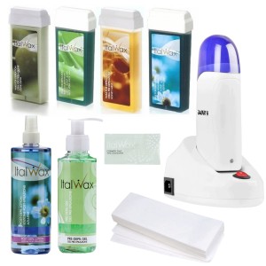 ItalWax kompletny zestaw do depilacji woskiem z podgrzewaczem – 4 woski 100 ml, kosmetyki przed i po zabiegu
