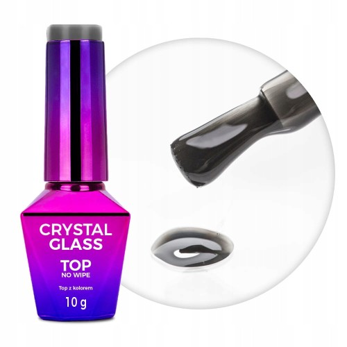 Molly Nails Top No Wipe Czarny Witrażowy Crystal Glass Black Top Hybrydowy Bez Przemywania 10g