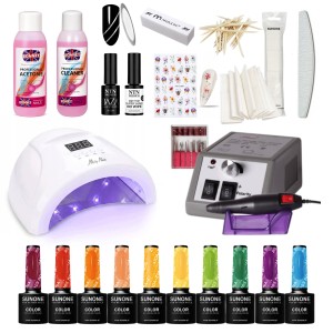 SunOne Zestaw Do Manicure Hybrydowego Lampa UV/LED Frezarka 10x Lakier