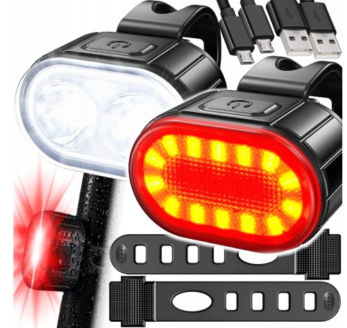Zestaw Lampek Rowerowych Przednia i Tylna LED USB Akumulatorowe 2 szt