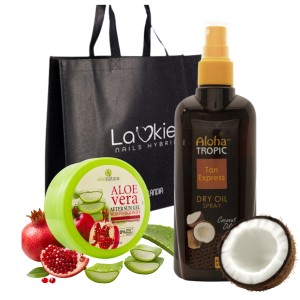 Zestaw Plazowy Szybkoopalajacy Olejek Kokosowy 200ml z Zelem po Opalaniu Granat 200ml z Torba