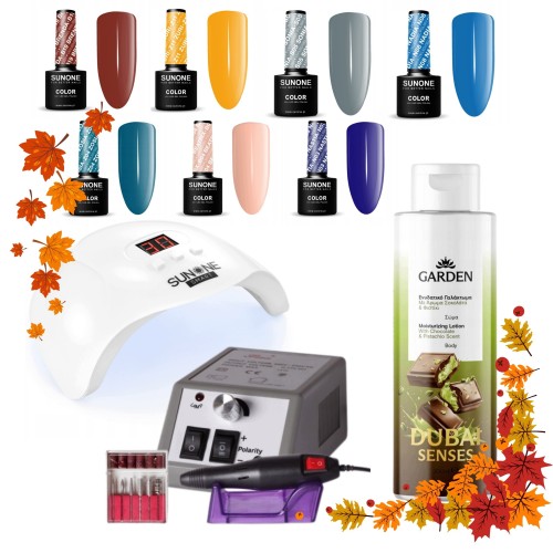SunOne Zestaw do Manicure Hybrydowego 7x Lakier Lampa Frezarka Balsam