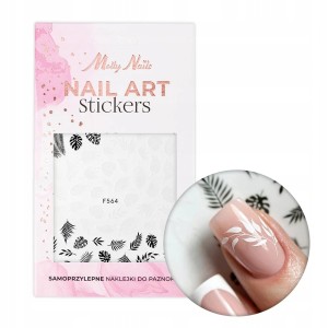 Molly Nails Naklejki do Paznokci Samoprzylepne Czarno-Białe Liście F564