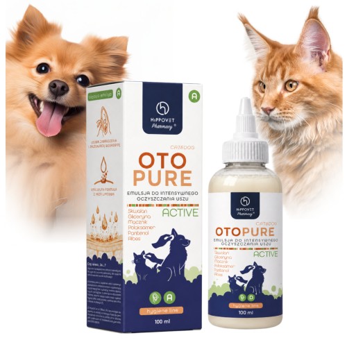 Hippovet Otopure Active Emulsja do oczyszczania uszu psa i kota 100 ml